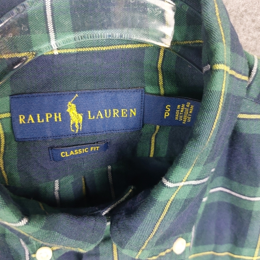 RALPH LAUREN MENS BLUE GREEN YELLOW TARTAN PLAID CLASSIC FIT BUTTON DOWN SHIRT S - Picture 9 of 9